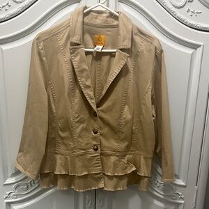 Ruby Rd. Tan Blazer with Ruffle Detail